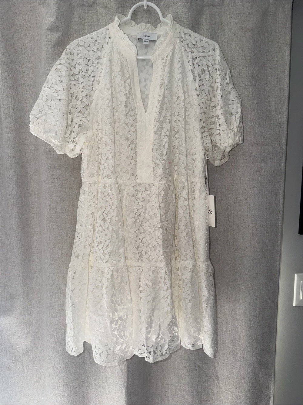 White Floral Lace Short Sleeve Dress